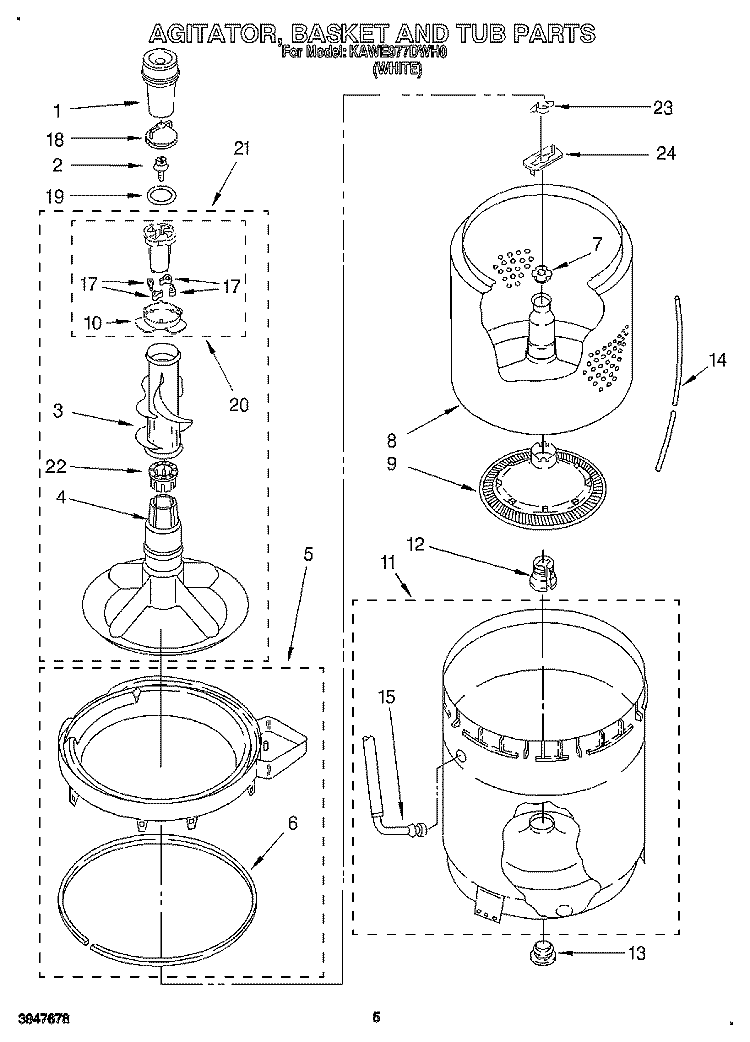 AGITATOR, BASKET AND TUB Diagram and Parts List for KAWE977DWH0  KitchenAid Washer