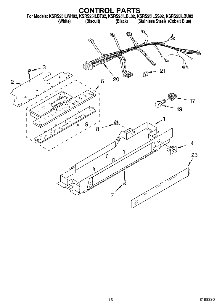CONTROL PARTS Diagram and Parts List for KSRS25ILBT02  KitchenAid Refrigerator