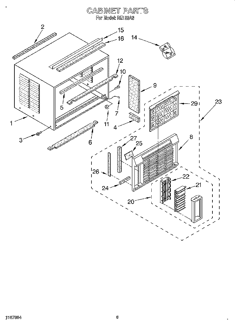 CABINET Diagram and Parts List for RE183A3  Whirlpool Air Conditioner