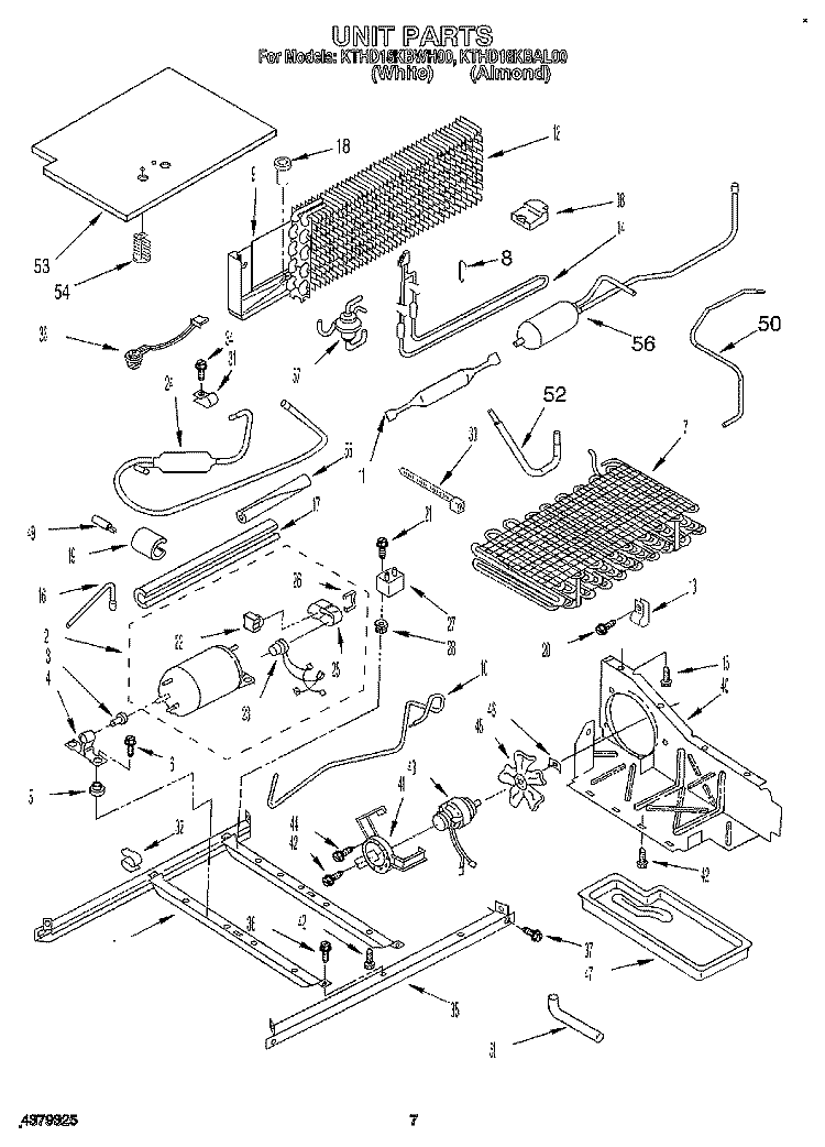 UNIT Diagram and Parts List for KTHD18KBWH00  Whirlpool Refrigerator