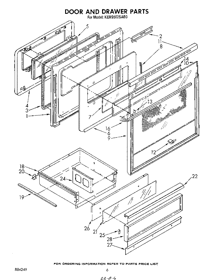 DOOR AND DRAWER Diagram and Parts List for KERS502SWB0  KitchenAid Range