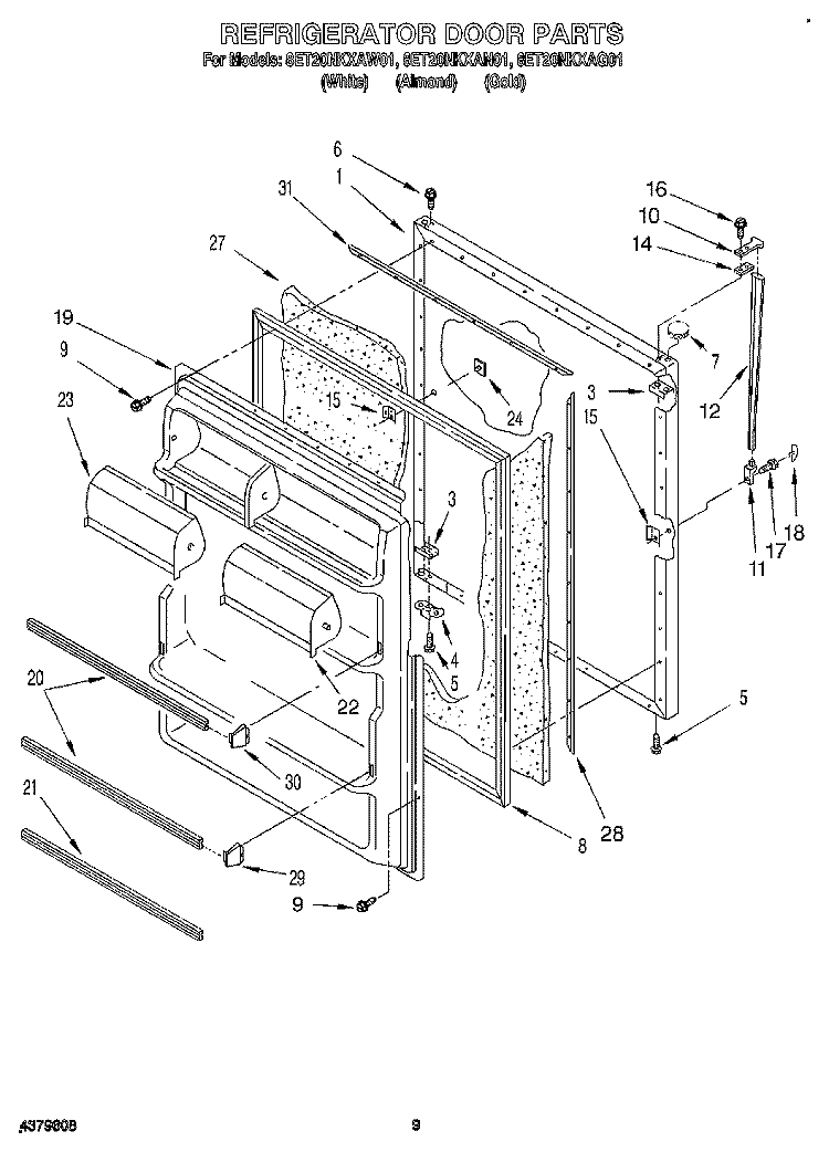 REFRIGERATOR DOOR, LIT/OPTIONAL Diagram and Parts List for 8ET20NKXAN01  Whirlpool Refrigerator