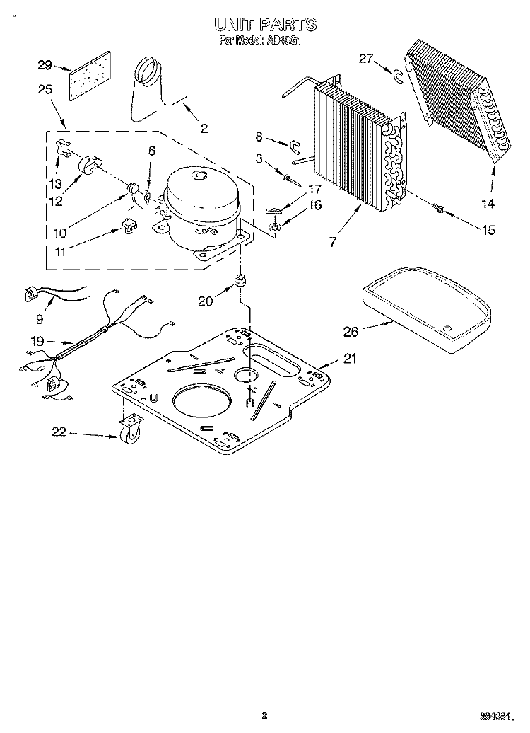 SECTION Diagram and Parts List for AD40G1  Whirlpool Dehumidifier