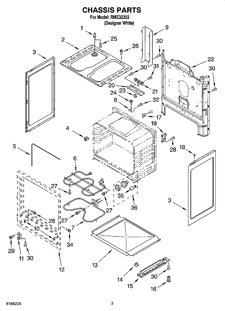 CHASSIS PARTS Diagram and Parts List for RME32303  Roper Range