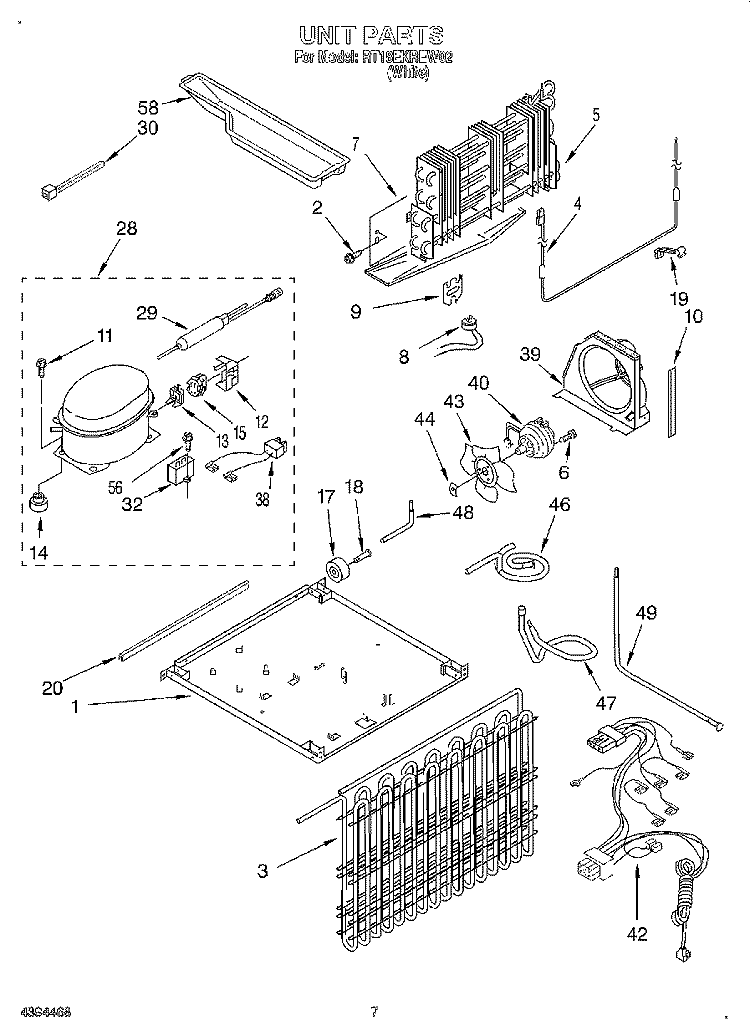 UNIT Diagram and Parts List for RT18EKREW02  Roper Refrigerator