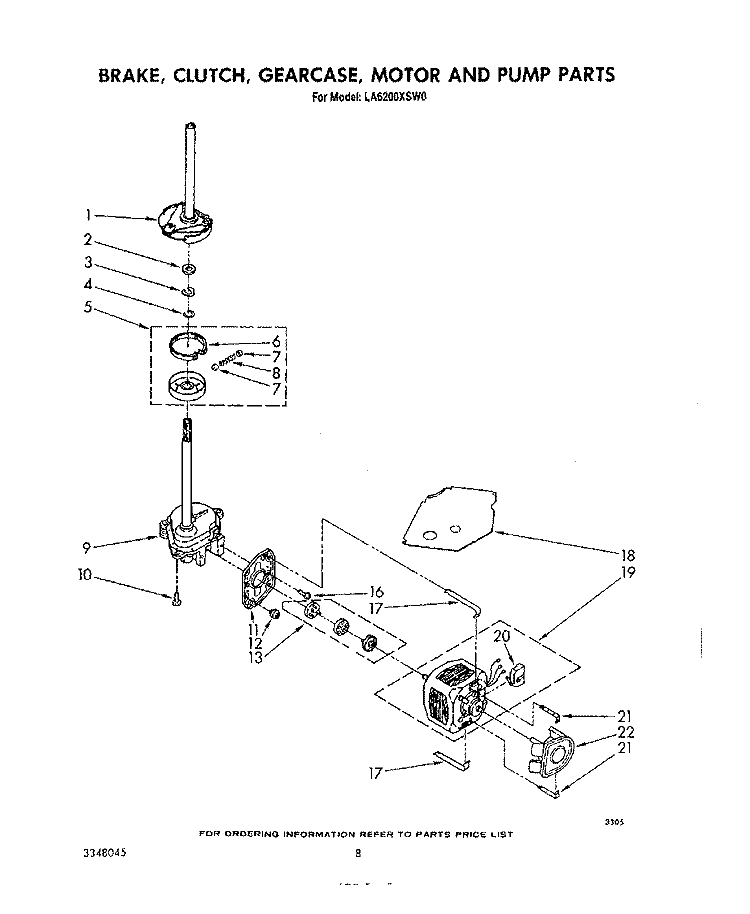 BRAKE, CLUTCH, GEARCASE, MOTOR AND PUMP Diagram and Parts List for LA6200XSW0  Whirlpool Washer