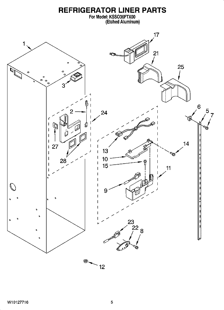 REFRIGERATOR LINER PARTS Diagram and Parts List for KSSO36FTX00  KitchenAid Refrigerator