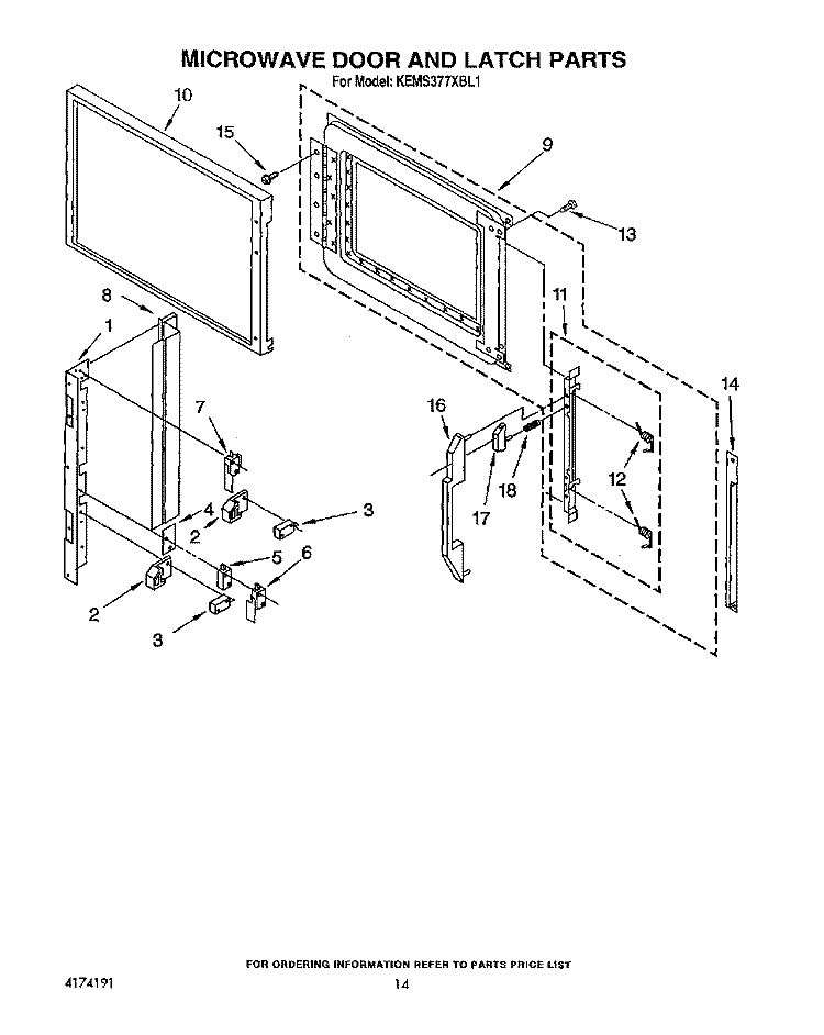 MICROWAVE DOOR AND LATCH Diagram and Parts List for KEMS377XBL1  KitchenAid Microwave Oven Combo