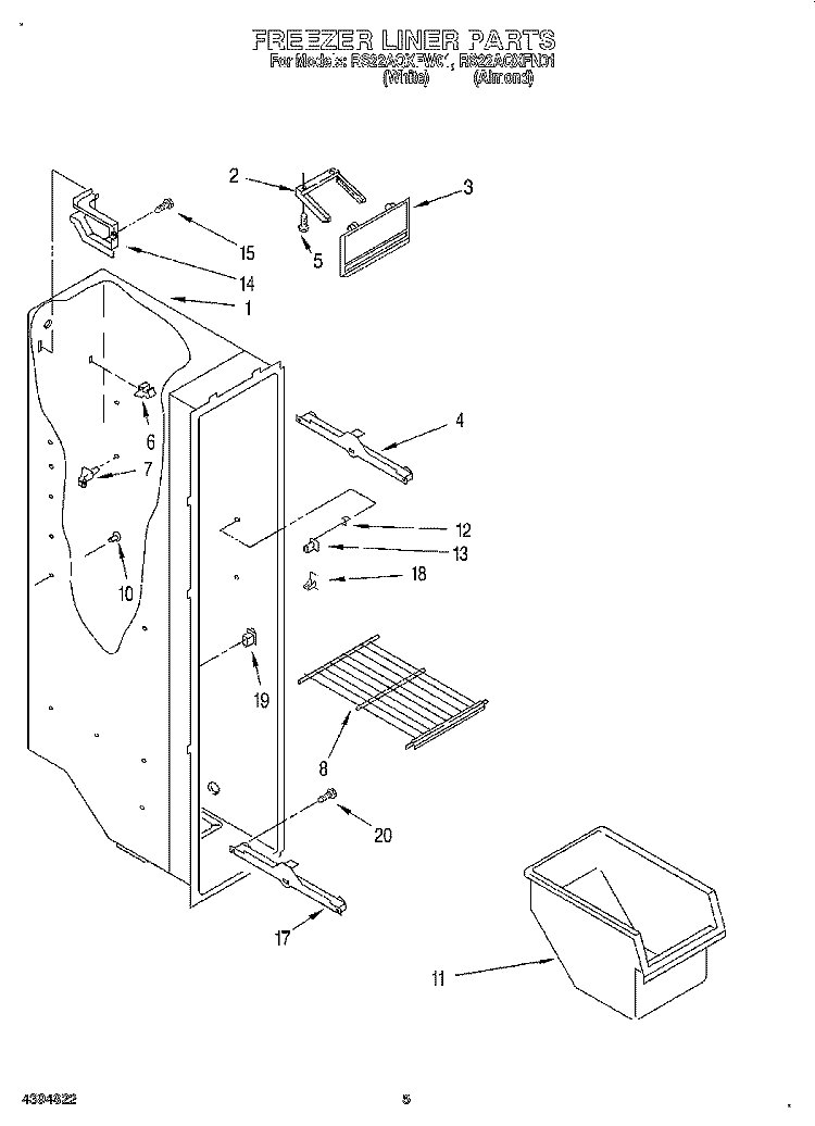 FREEZER LINER Diagram and Parts List for RS22AQXFN01  Roper Refrigerator