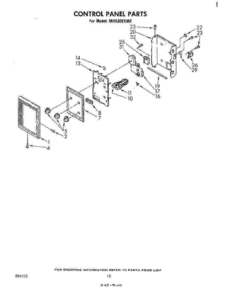 CONTROL PANEL Diagram and Parts List for MH6300XM0  Whirlpool Microwave