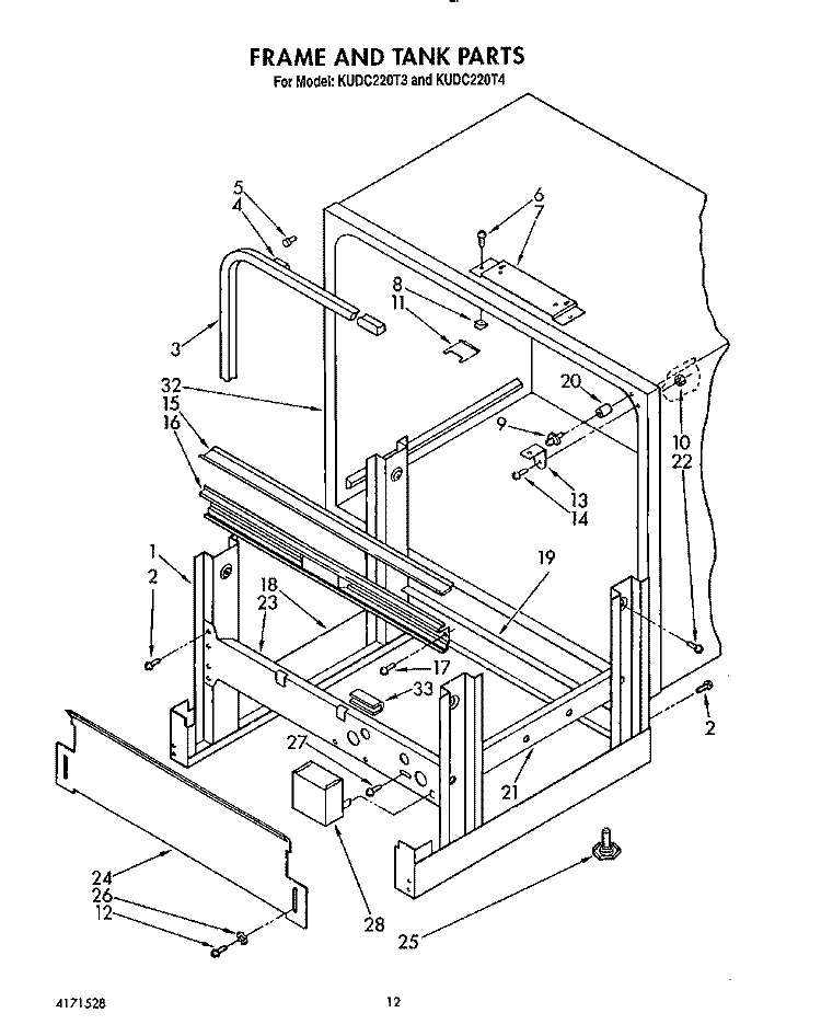 FRAME AND TANK Diagram and Parts List for KUDC220T3  KitchenAid Dishwasher
