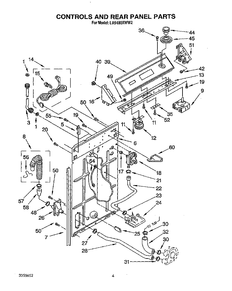 CONTROLS AND REAR PANEL Diagram and Parts List for LA9480XWF2  Whirlpool Washer