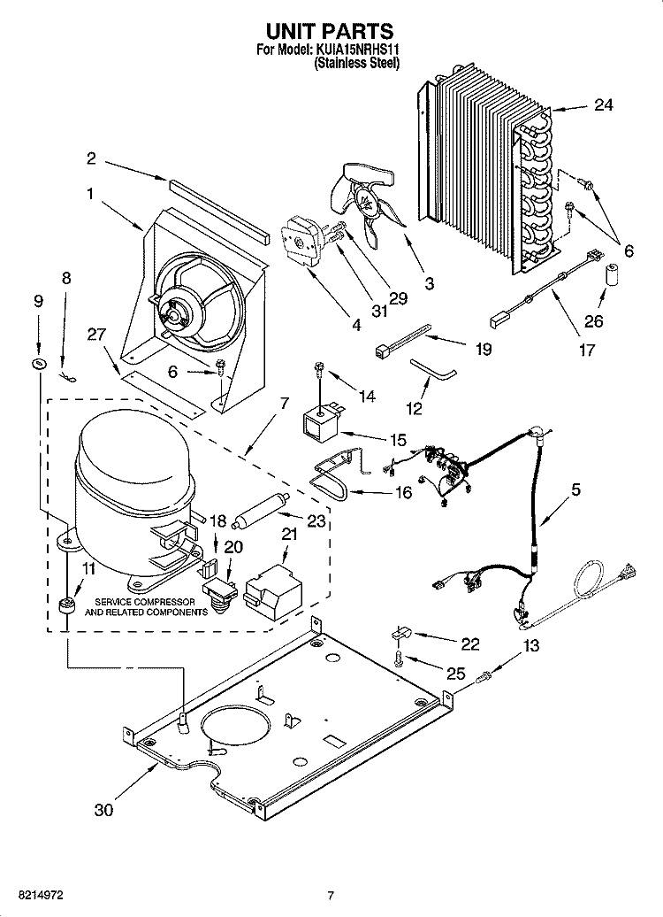 UNIT PARTS, OPTIONAL PARTS (NOT INCLUDED) Diagram and Parts List for KUIA15NRHS11  KitchenAid Ice Maker
