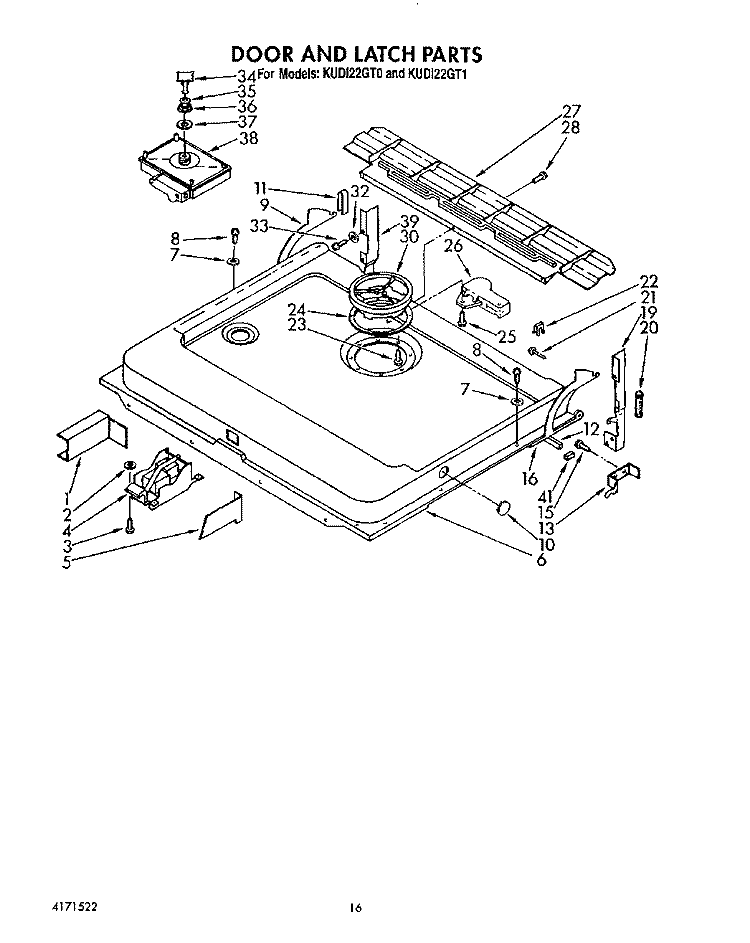 DOOR AND LATCH Diagram and Parts List for KUDI22GT0  KitchenAid Dishwasher