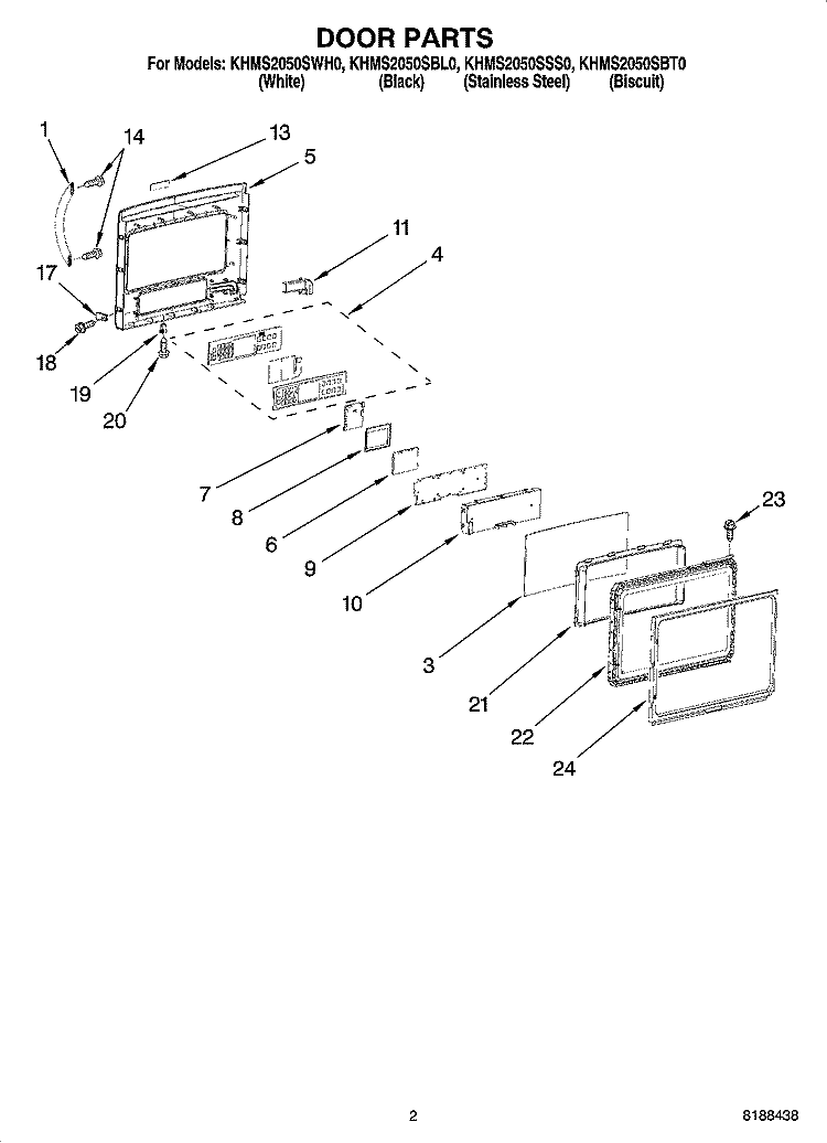 DOOR PARTS Diagram and Parts List for KHMS2050SSS0  KitchenAid Microwave