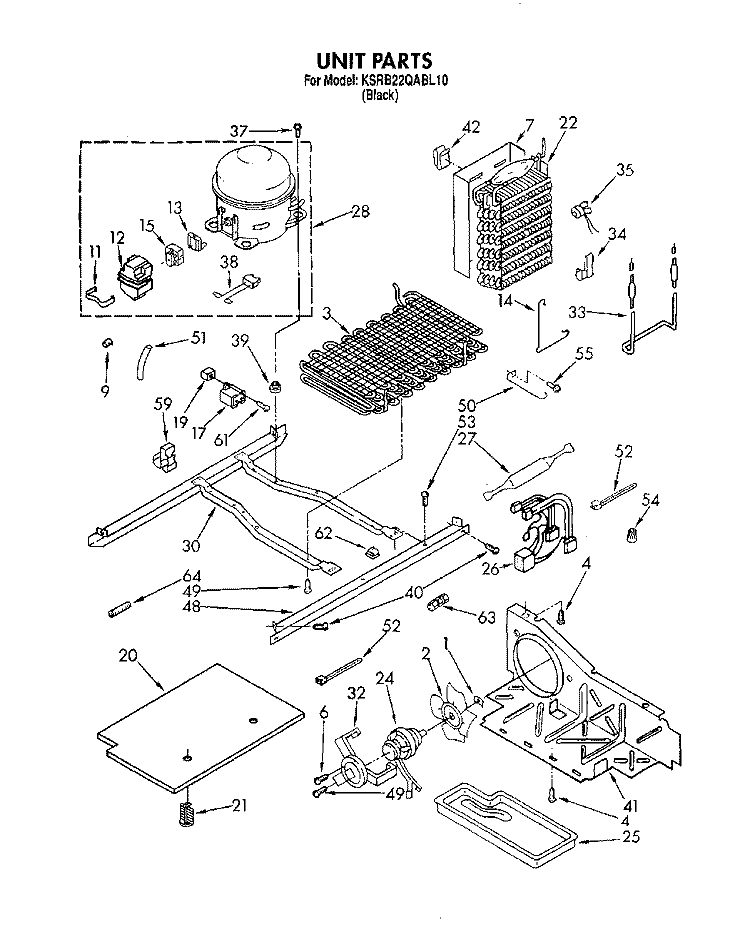 UNIT Diagram and Parts List for KSRB22QABL10  KitchenAid Refrigerator