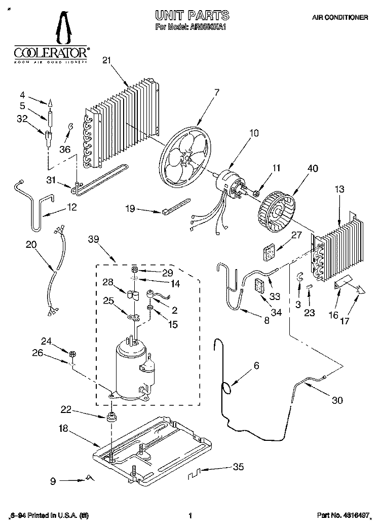 UNIT, LITERATURE Diagram and Parts List for AR0500XA1  Whirlpool Air Conditioner