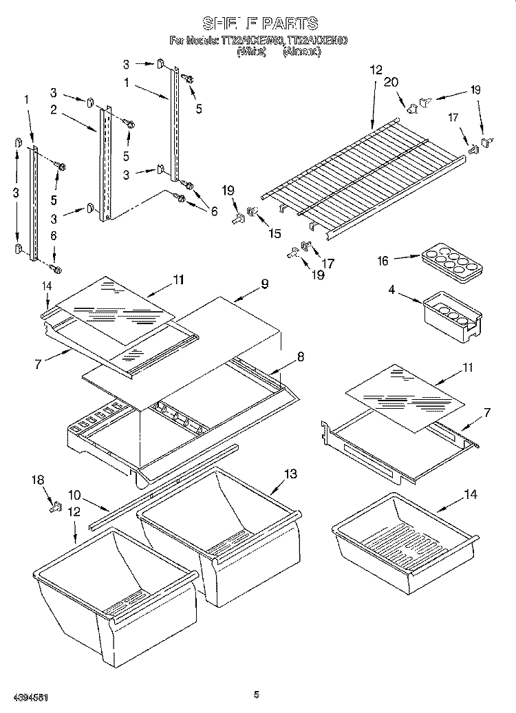 SHELF Diagram and Parts List for TT22AKXEN00  Whirlpool Refrigerator