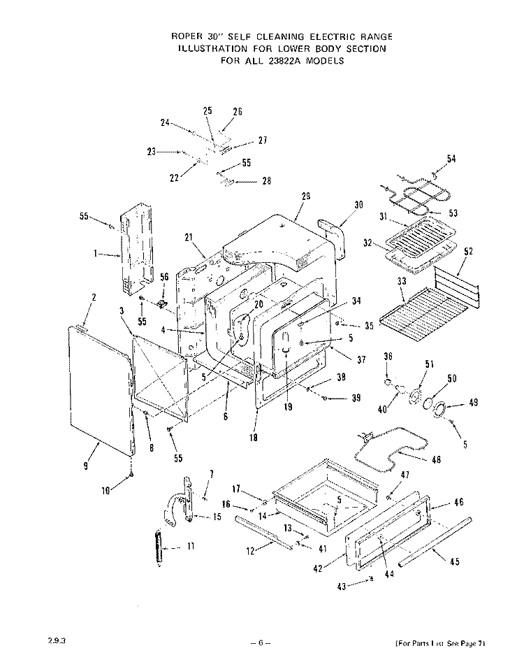 LOWER BODY Diagram and Parts List for 2382W2A  Roper Range