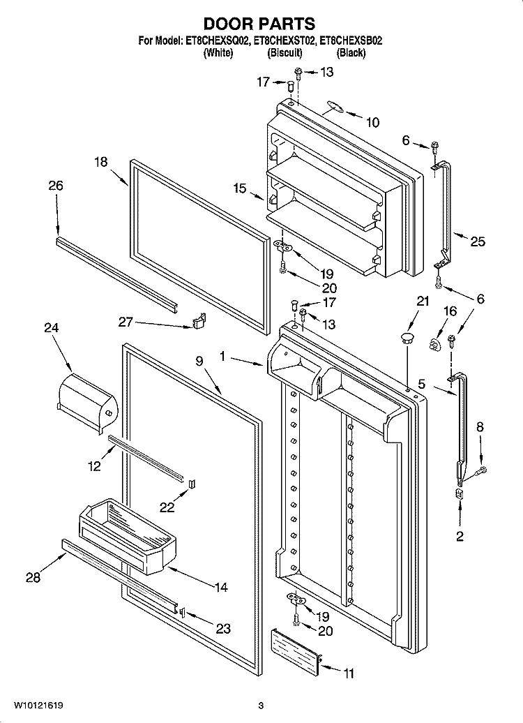 DOOR PARTS Diagram and Parts List for ET8CHEXST02  Whirlpool Refrigerator