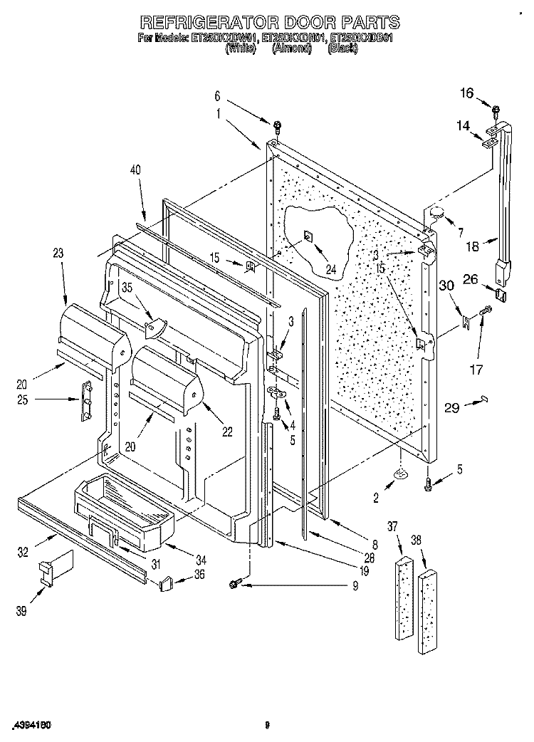 REFRIGERATOR DOOR Diagram and Parts List for ET25DKXDB01  Whirlpool Refrigerator