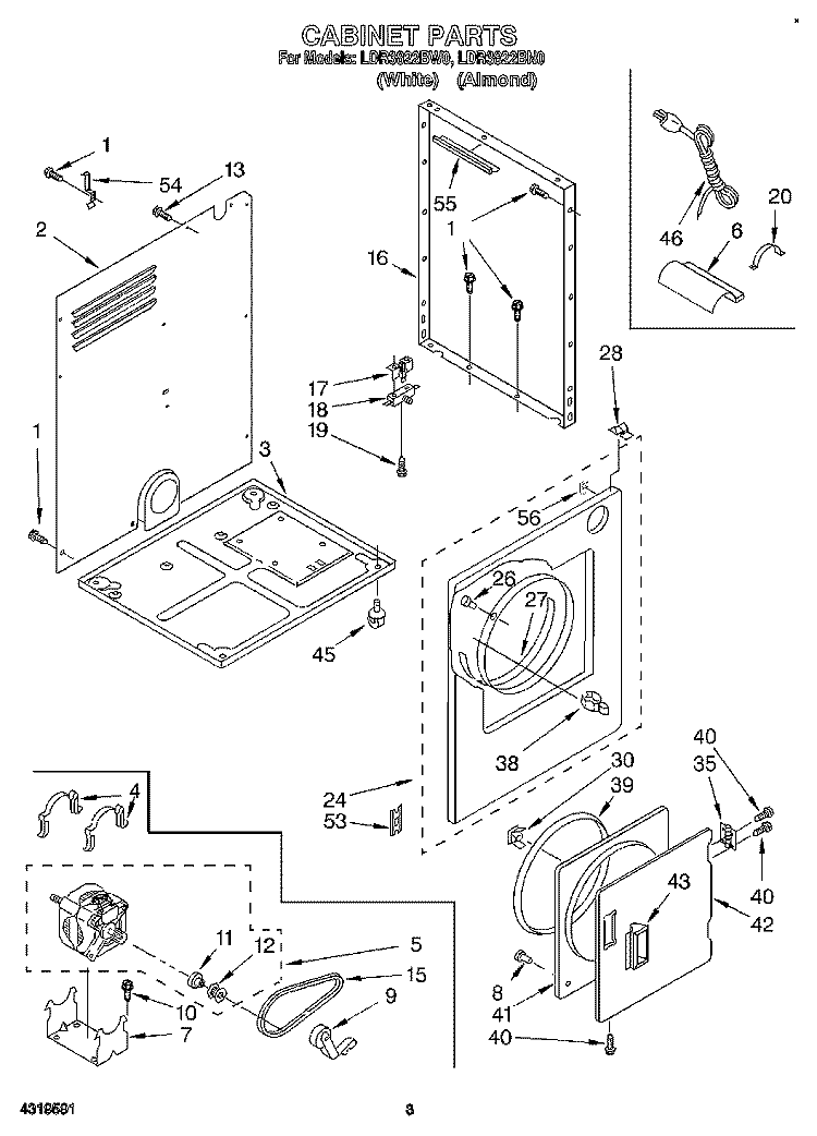 SECTION Diagram and Parts List for LDR3822BW0  Whirlpool Dryer