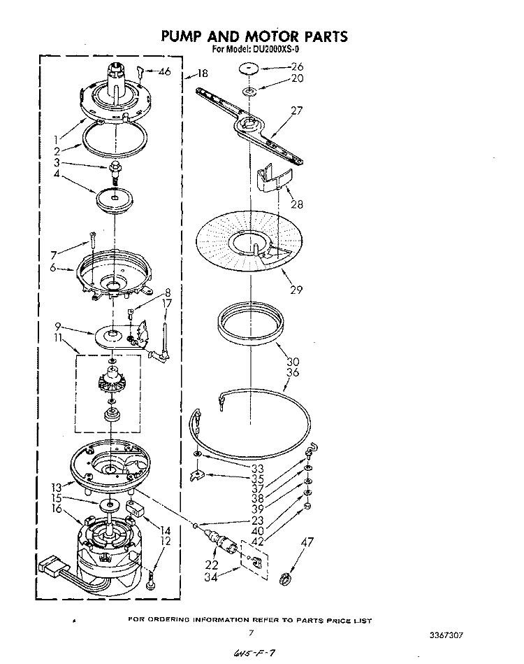 PUMP AND MOTOR Diagram and Parts List for DU2000XS0  Whirlpool Dishwasher