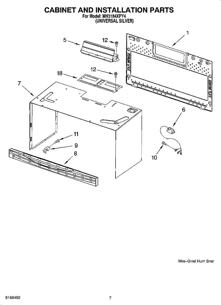 CABINET AND INSTALLATION PARTS Diagram and Parts List for MH3184XPY4  Whirlpool Microwave