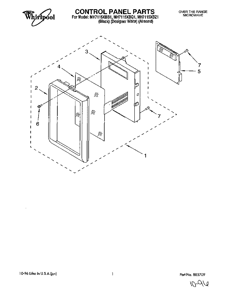 CONTROL PANEL Diagram and Parts List for MH7115XBZ1  Whirlpool Microwave