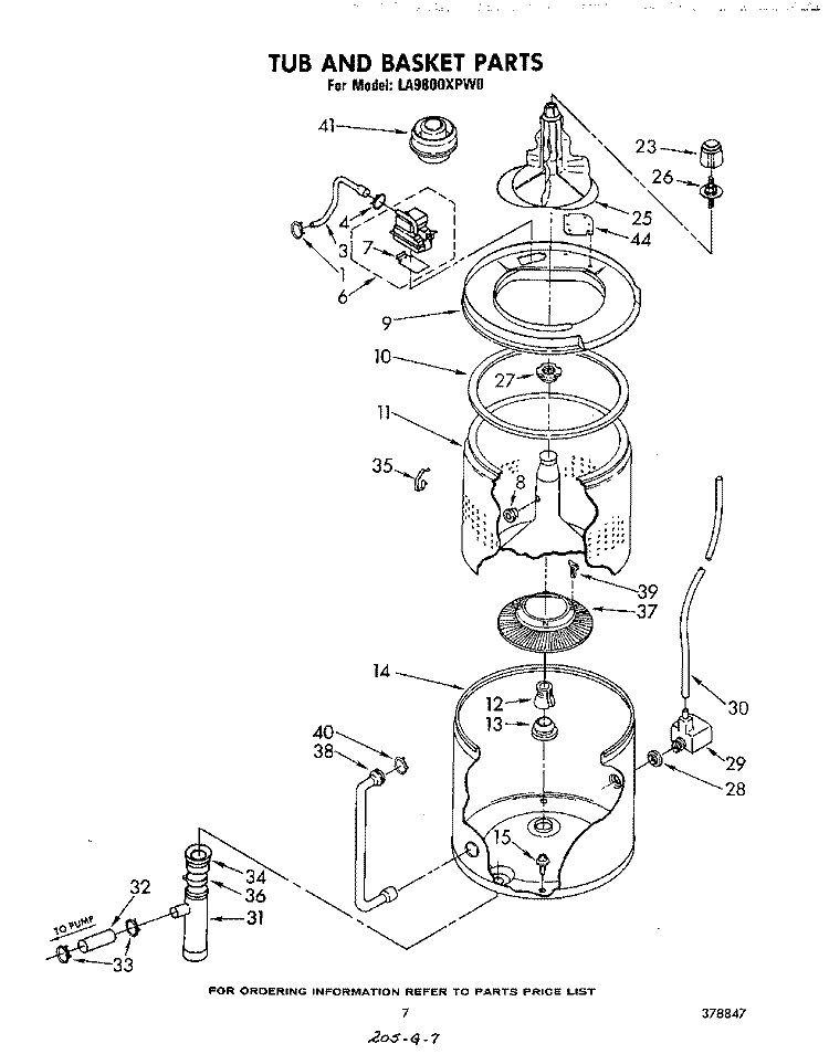 TUB AND BASKET Diagram and Parts List for LA9800XPW0  Whirlpool Washer
