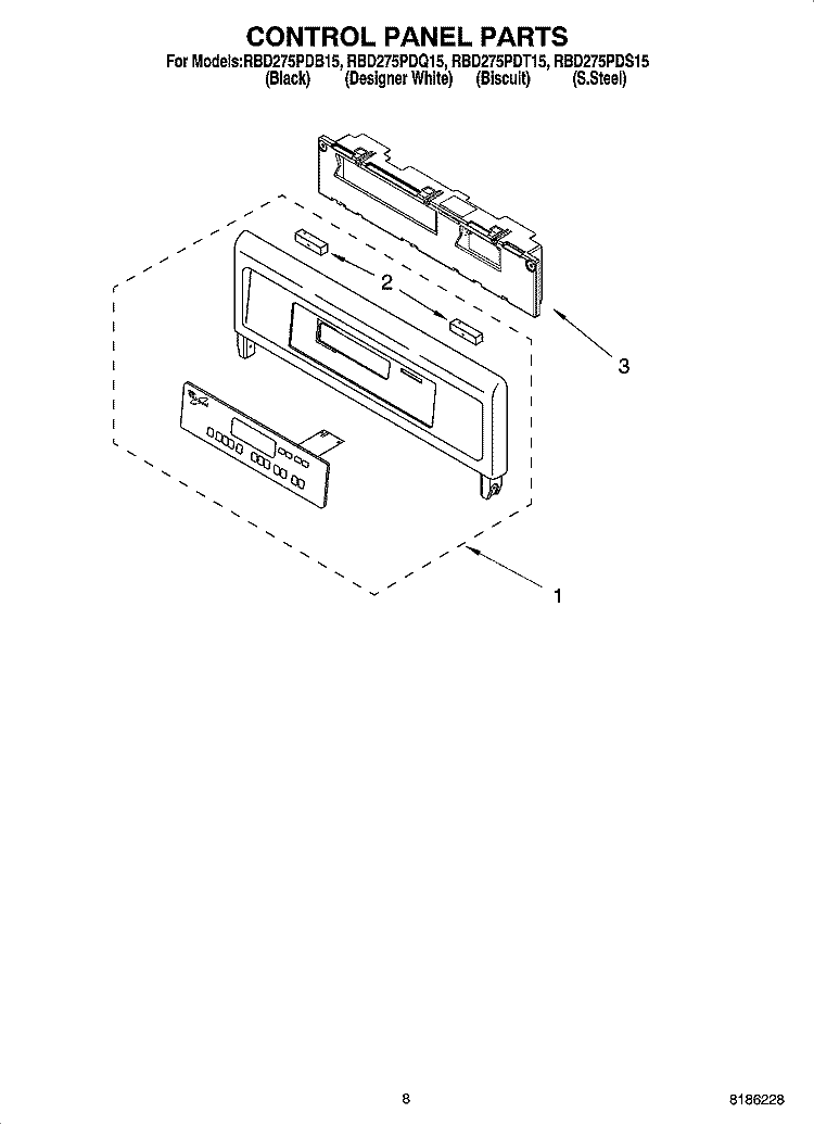 CONTROL PANEL PARTS Diagram and Parts List for RBD275PDT15  Whirlpool Wall Oven