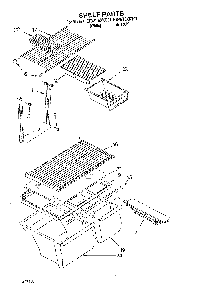 SHELF, OPTIONAL Diagram and Parts List for ET8WTEXKT01  Whirlpool Refrigerator