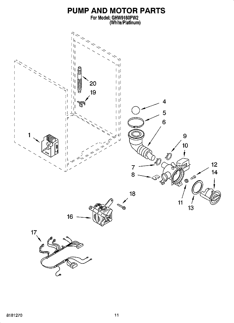 PUMP AND MOTOR PARTS, OPTIONAL PARTS (NOT INCLUDED) Diagram and Parts List for GHW9160PW2  Whirlpool Washer