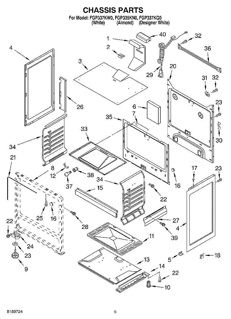 CHASSIS Diagram and Parts List for FGP337KN0  Roper Range