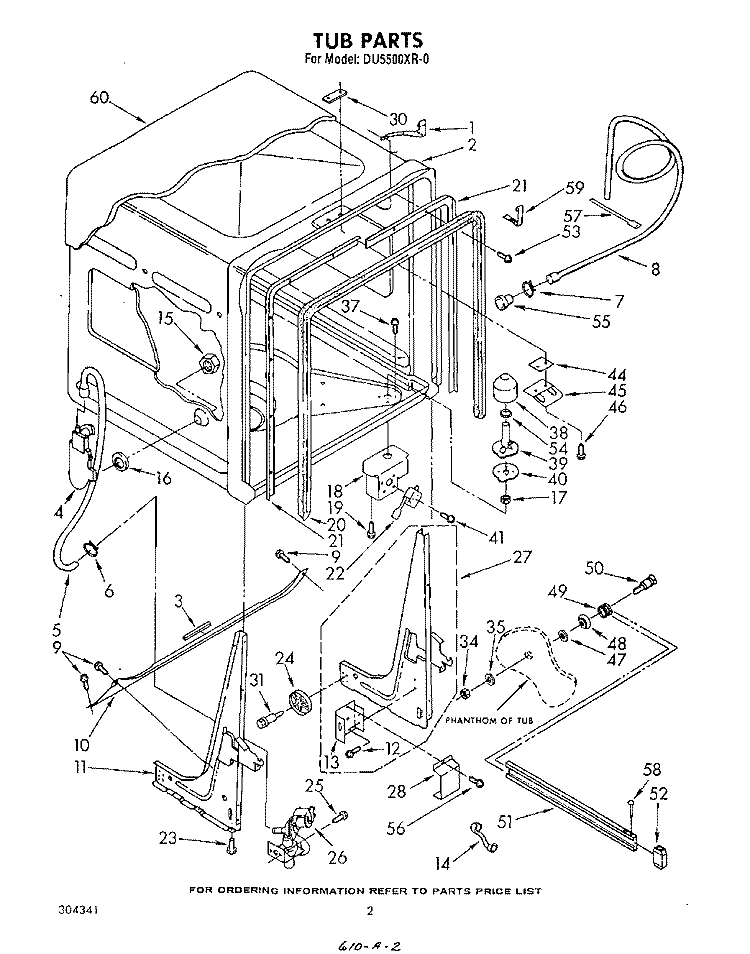 TUB , LITERATURE AND OPTIONAL Diagram and Parts List for DU5500XR0  Whirlpool Dishwasher