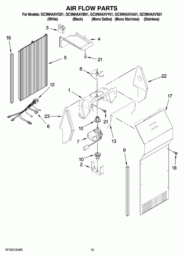 AIR FLOW PARTS Diagram and Parts List for GC3NHAXVA01  Whirlpool Refrigerator