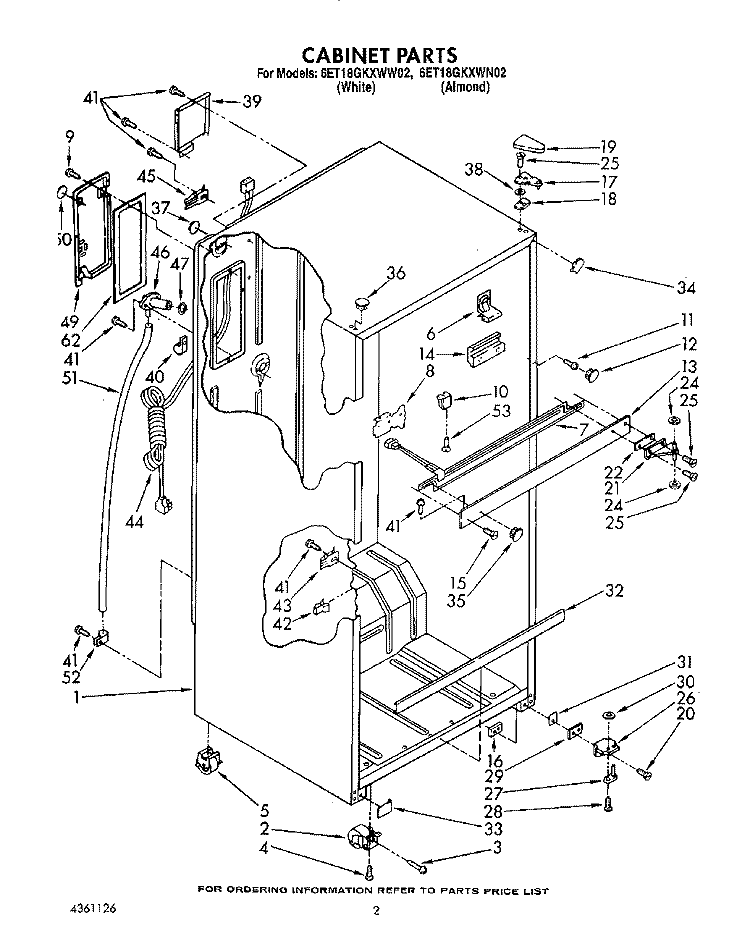 CABINET Diagram and Parts List for 6ET18GKXWN02  Whirlpool Refrigerator
