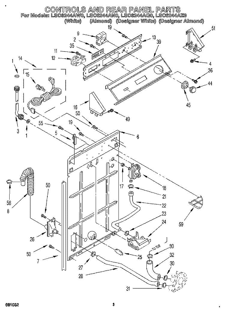 CONTROL AND REAR PANEL Diagram and Parts List for LSC6244AZ0  Whirlpool Washer
