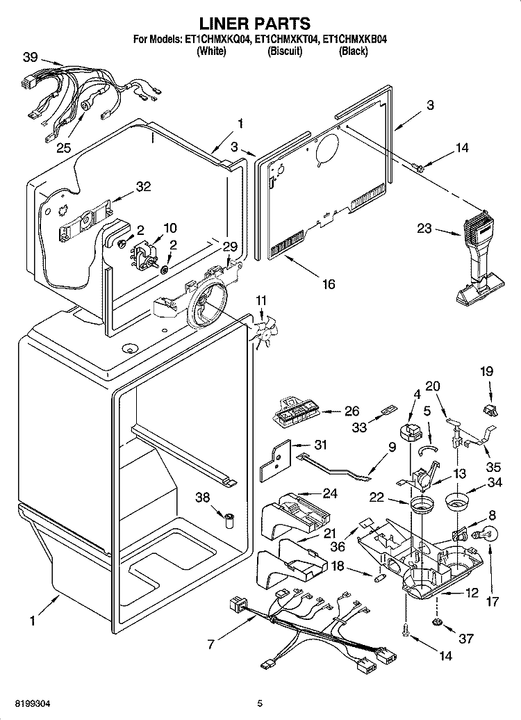 LINER PARTS Diagram and Parts List for ET1CHMXKQ04  Whirlpool Refrigerator