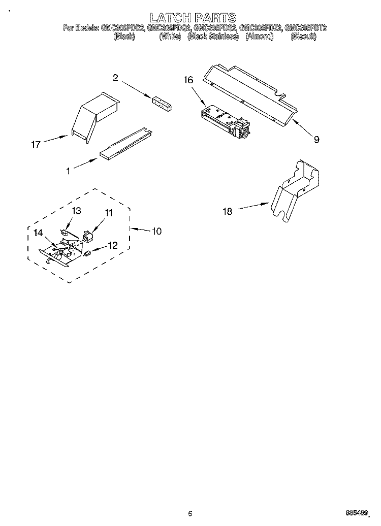LATCH Diagram and Parts List for GMC305PDB2  Whirlpool Microwave Oven Combo