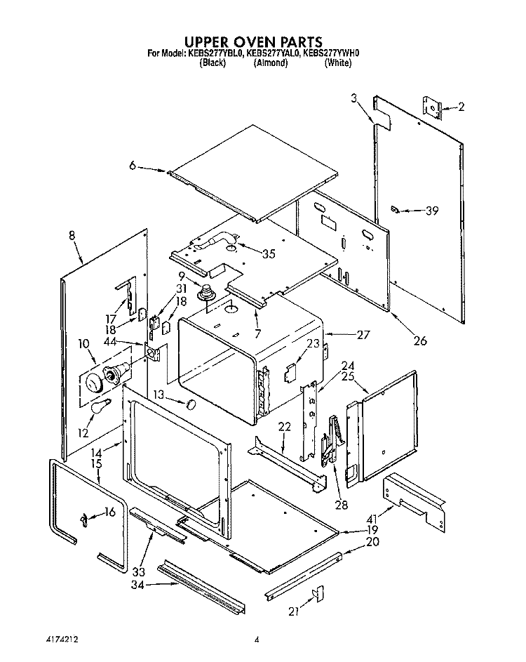 UPPER OVEN Diagram and Parts List for KEBS277YBL0  KitchenAid Wall Oven