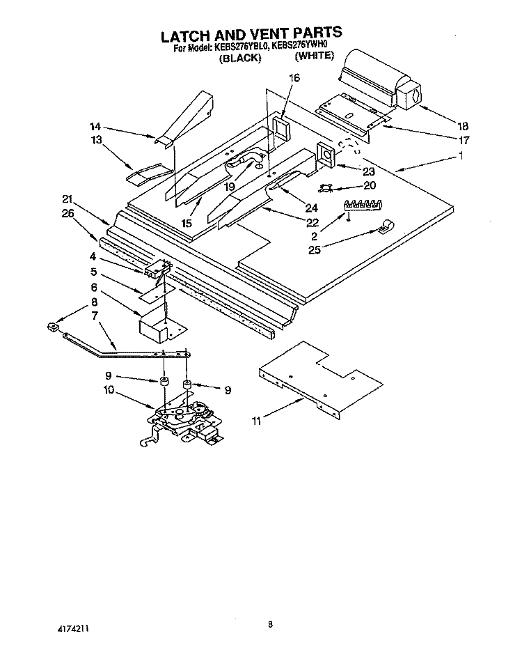 LATCH AND VENT Diagram and Parts List for KEBS276YBL0  KitchenAid Wall Oven