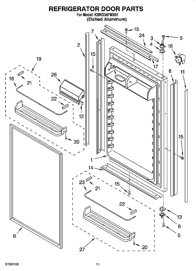REFRIGERATOR DOOR PARTS Diagram and Parts List for KBRO36FMX01  KitchenAid Refrigerator