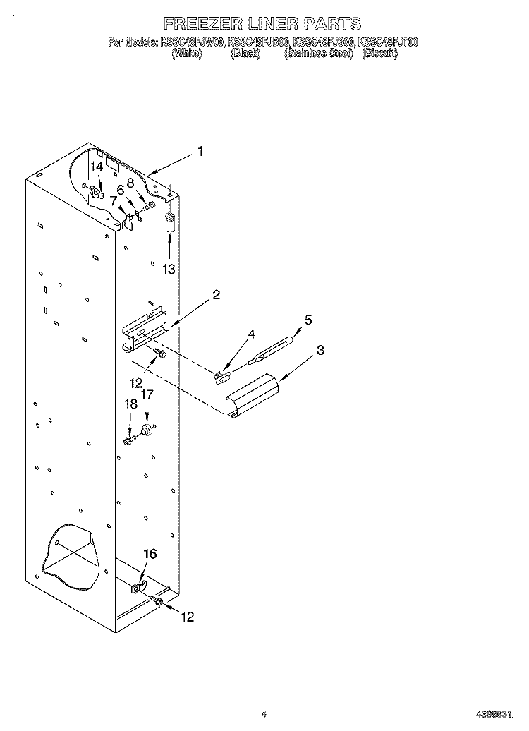 FREEZER LINER Diagram and Parts List for KSSC48FJS00  KitchenAid Refrigerator