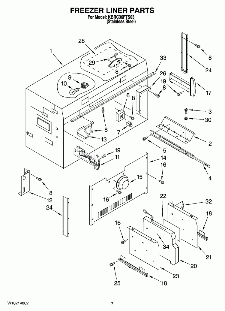 FREEZER LINER PARTS Diagram and Parts List for KBRC36FTS03  KitchenAid Refrigerator