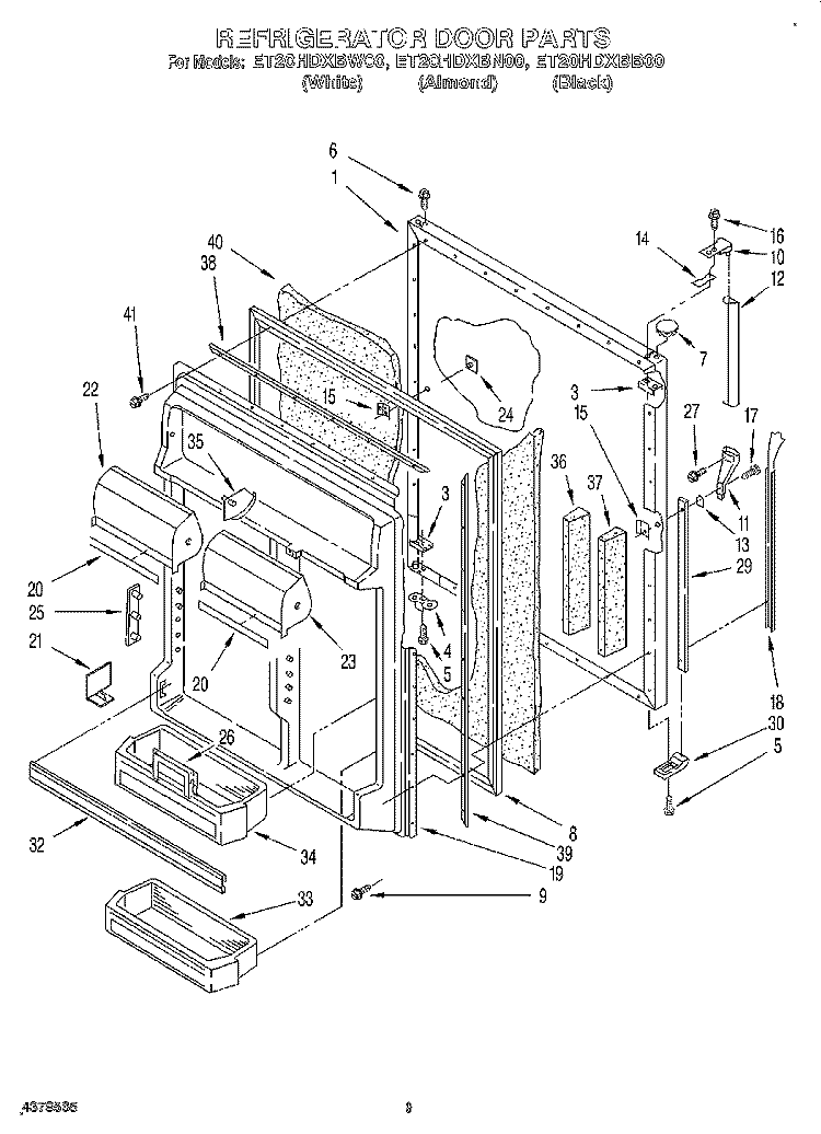 REFRIGERATOR DOOR Diagram and Parts List for ET20HDXBN00  Whirlpool Refrigerator