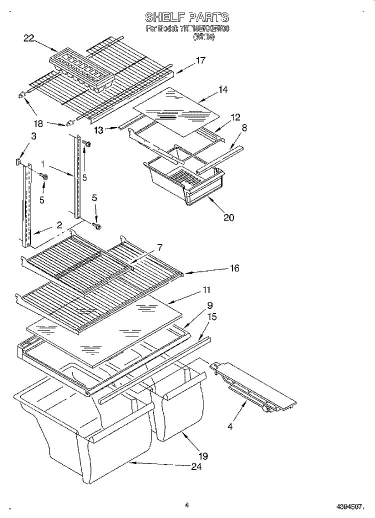 SHELF Diagram and Parts List for 7RT18BKXEW00  Roper Refrigerator