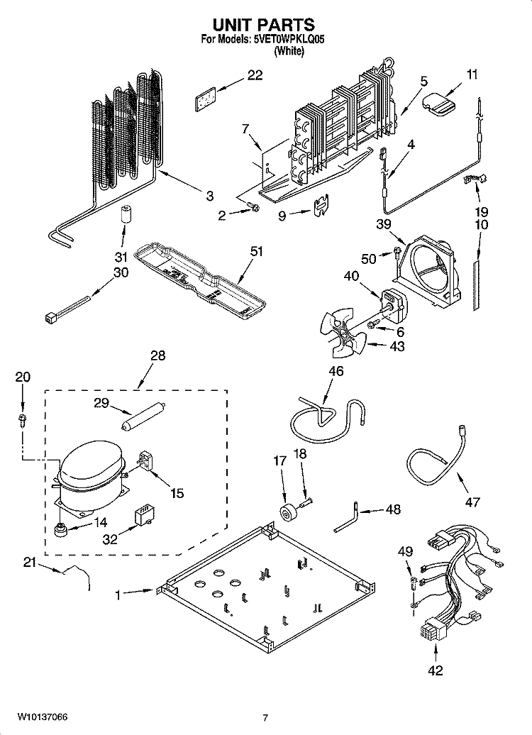 UNIT PARTS Diagram and Parts List for 5VET0WPKLQ05  Whirlpool Refrigerator