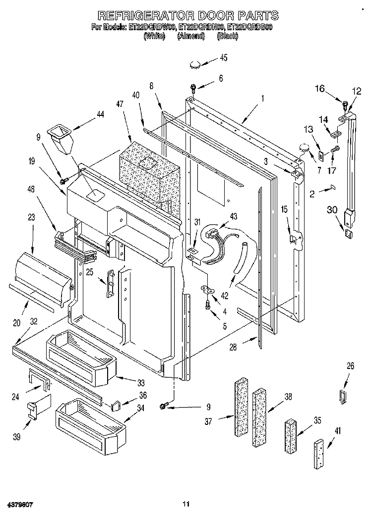 REFRIGERATOR DOOR Diagram and Parts List for ET22DQRDB00  Whirlpool Refrigerator