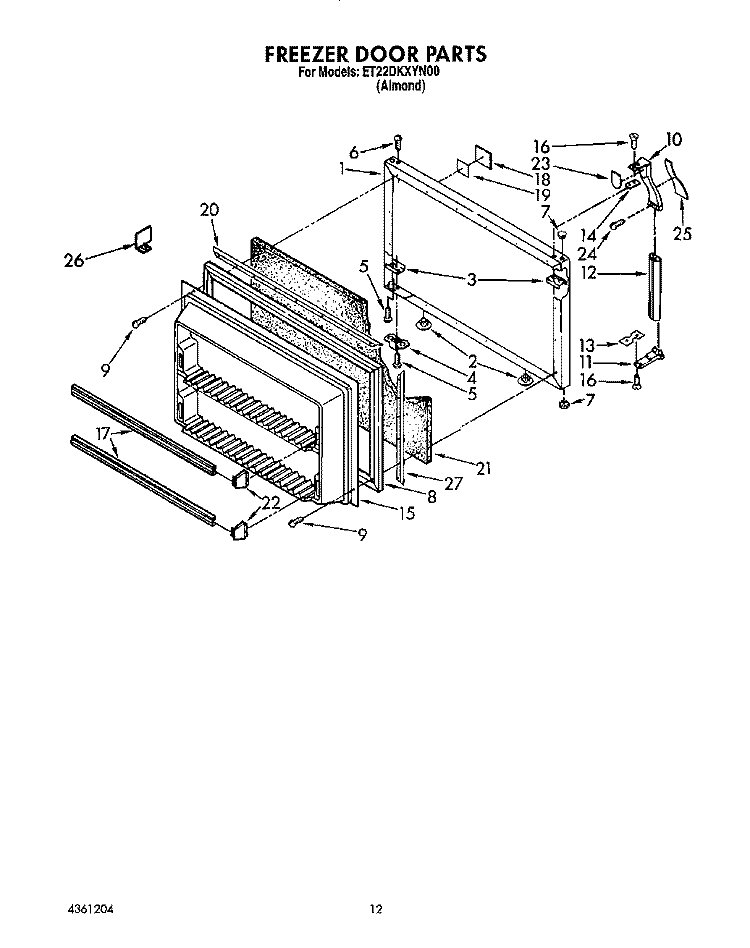 FREEZER DOOR Diagram and Parts List for ET22DKXYN00  Whirlpool Refrigerator